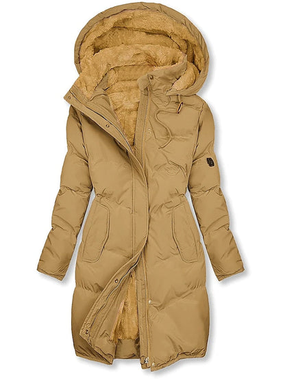 Dames winterjas in diverse kleuren – lange gewatteerde jas met capuchon en teddy voering