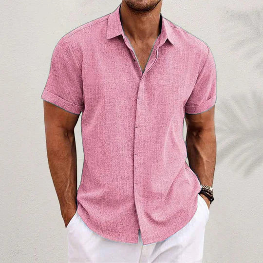 Heren linnen shirt met korte mouwen in diverse kleuren luchtig overhemd voor zomer, vakantie en vrije tijd