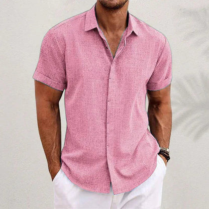 Heren linnen shirt met korte mouwen in diverse kleuren luchtig overhemd voor zomer, vakantie en vrije tijd