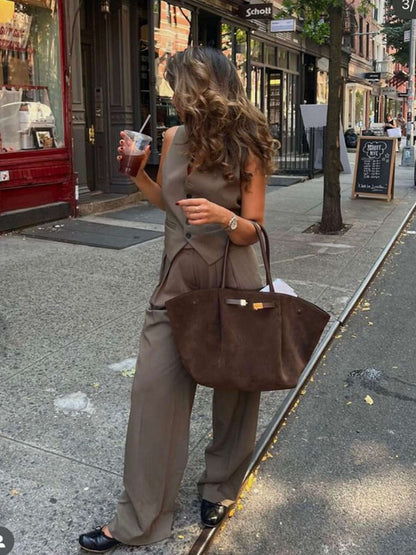 Dames Handtas – Elegante Schoudertas van Suède Look met Luxe Afwerking en Tijdloos Design