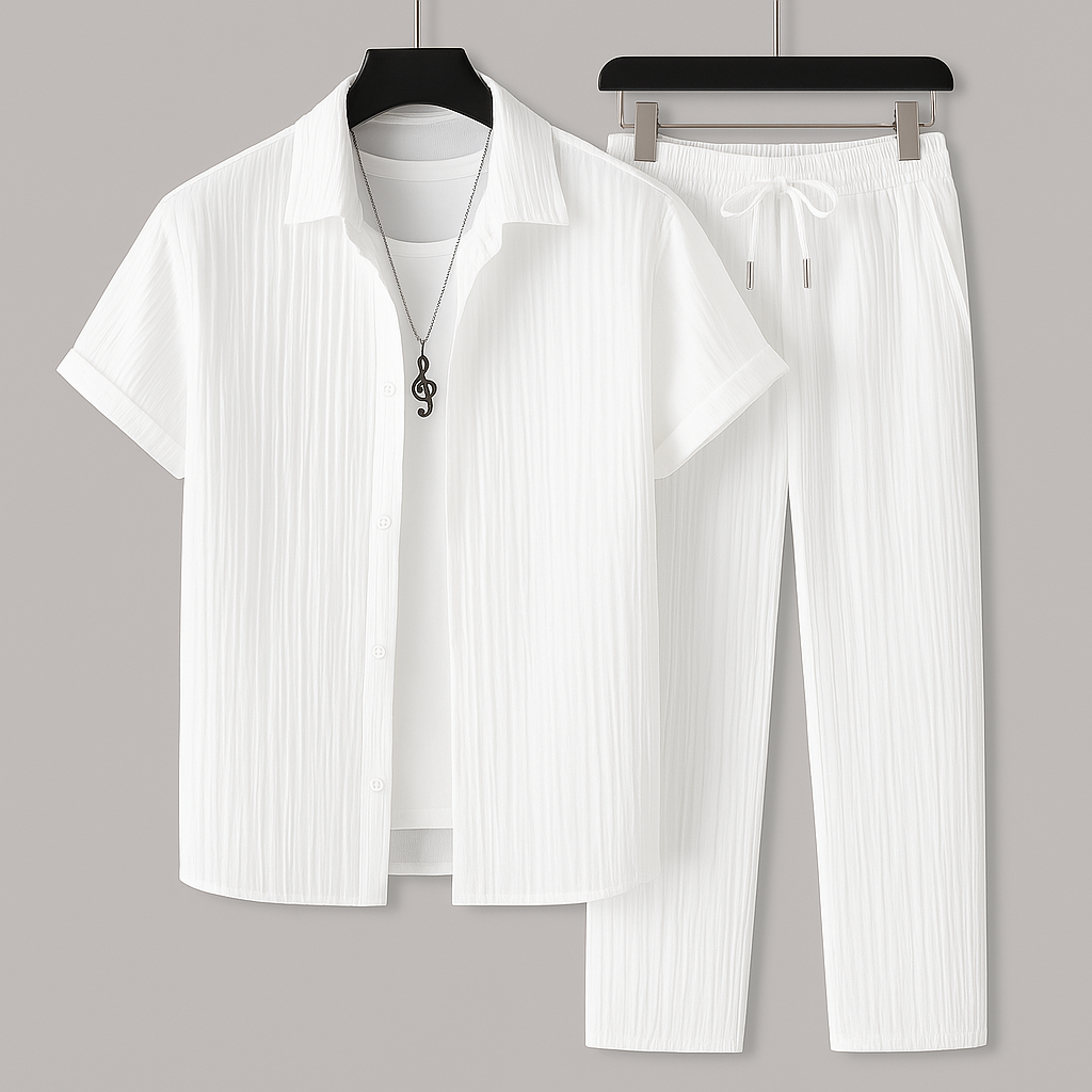 Heren set met overhemd en broek – comfortabele en stijlvolle outfit voor najaar, vakantie en casual gelegenheden in diverse kleuren