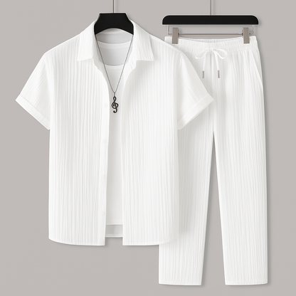 Heren set met overhemd en broek – comfortabele en stijlvolle outfit voor najaar, vakantie en casual gelegenheden in diverse kleuren