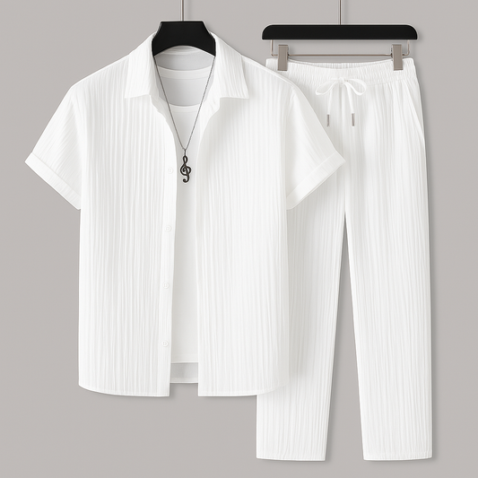 Heren set met overhemd en broek – comfortabele en stijlvolle outfit voor najaar, vakantie en casual gelegenheden in diverse kleuren