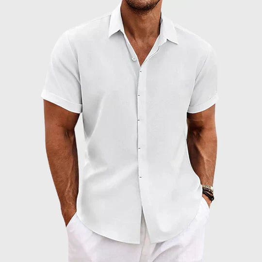 Heren linnen shirt met korte mouwen in diverse kleuren luchtig overhemd voor zomer, vakantie en vrije tijd