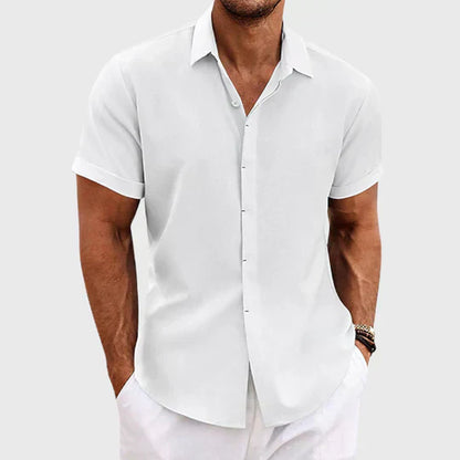 Heren linnen shirt met korte mouwen in diverse kleuren luchtig overhemd voor zomer, vakantie en vrije tijd