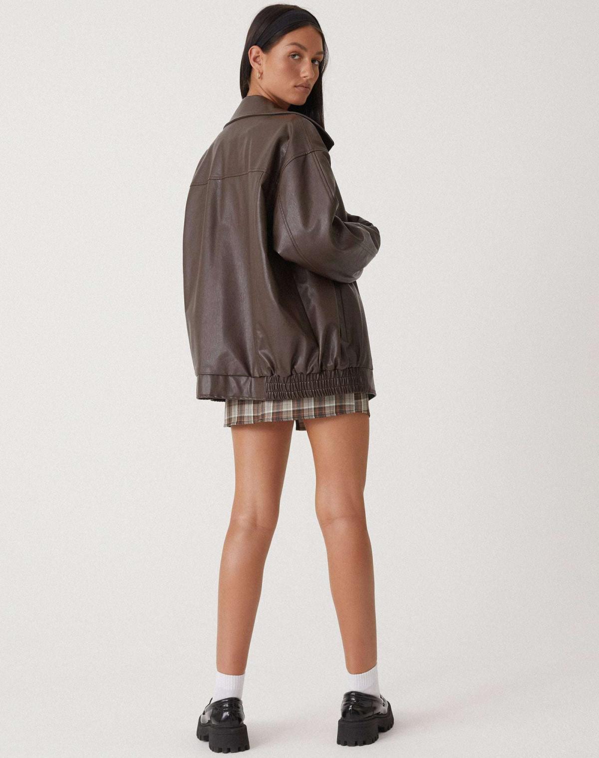 Dames oversized leren jas met brede kraag en elastische boorden in diverse kleuren – stoer & stijlvol gecombineerd
