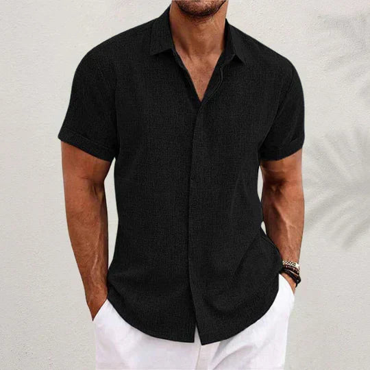Heren linnen shirt met korte mouwen in diverse kleuren luchtig overhemd voor zomer, vakantie en vrije tijd